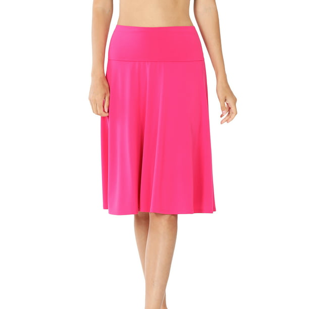 New Womens Plus Size Flared Skater Party Skirts Coral, L 
